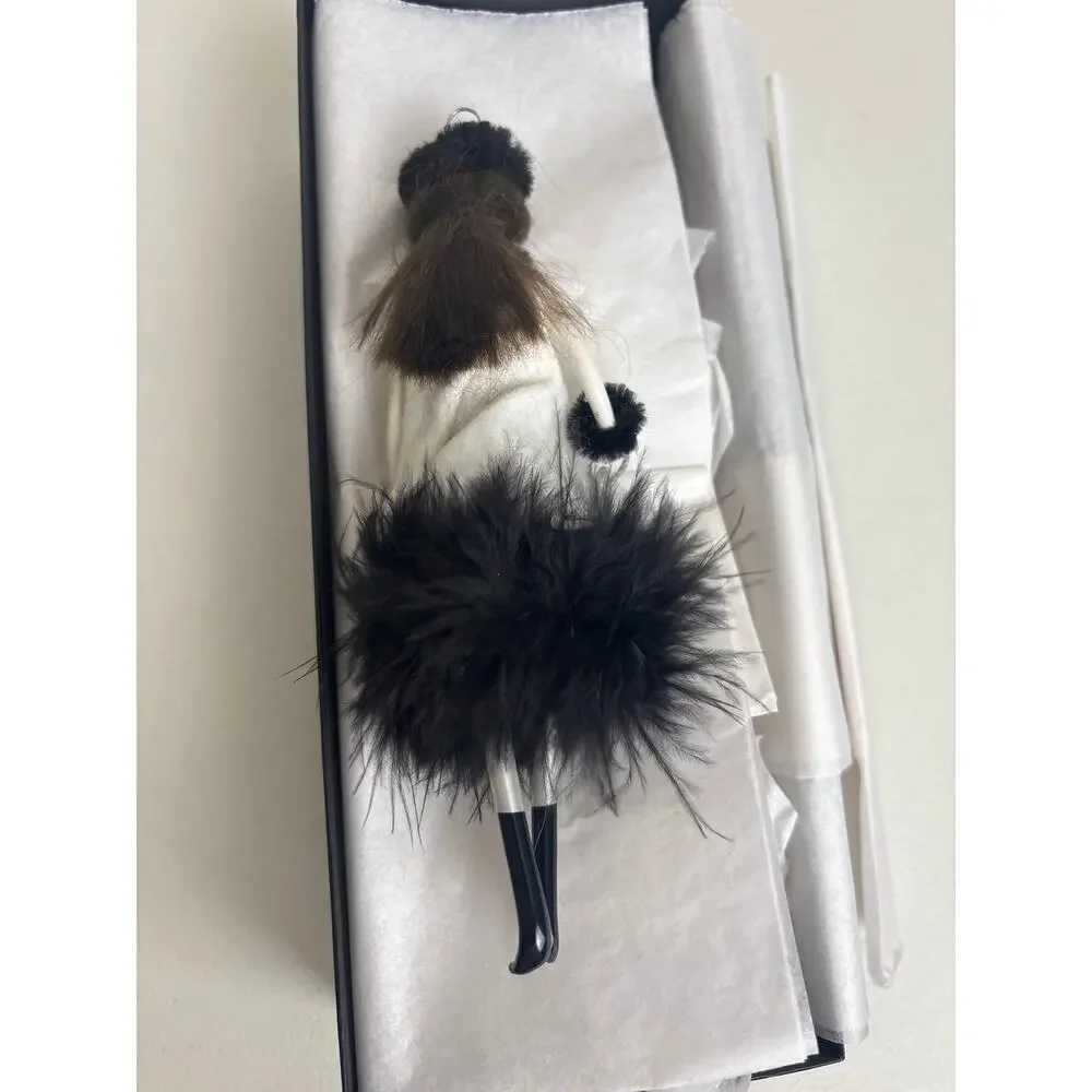 Saks Fifth Avenue Lady Ornament 2015 Black White Feather Dress Christmas w Box